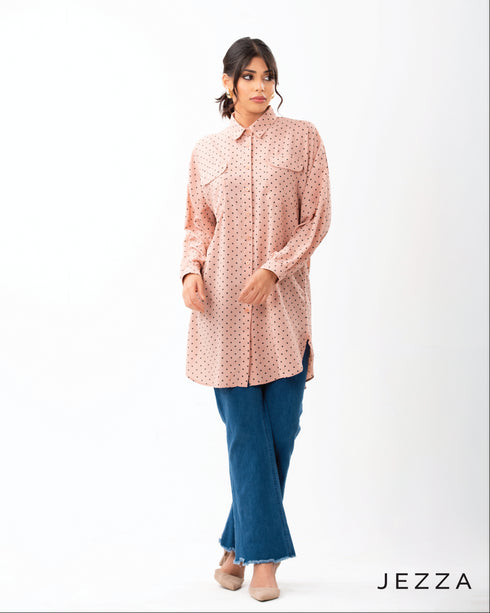 Printed Button-Up Below-Hip Top 62291